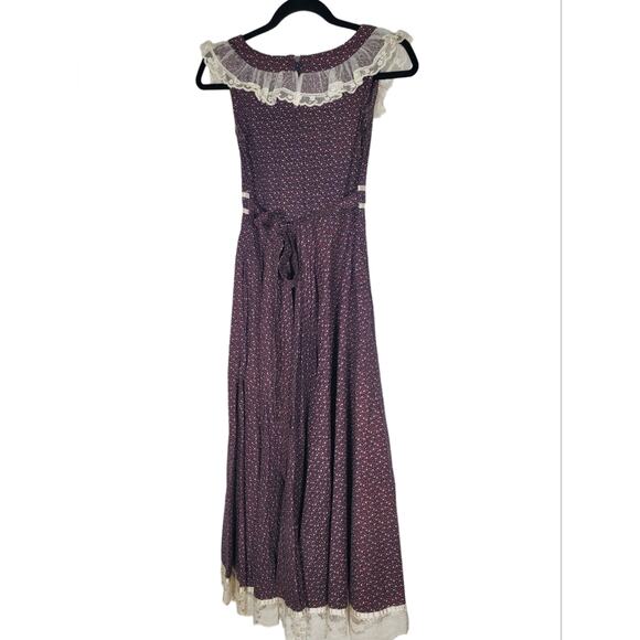 Gunne Sax Rare Prairie Boho Purple Floral Calico Dress Sz 5 vintage gold label - Picture 6 of 14